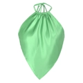 Dettaglio del top a lupetto in raso verde chiaro con pieghe delicate e trama setosa - S / Verde