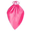 Dettaglio del top a fascia in raso rosa acceso con lacci sottili regolabili sul collo - M / Rosa Rosso