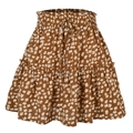 Détail de jupe fleurie marron à taille haute avec cordon de serrage et volant - S / Khaki Floral