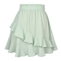 Women's high waist mint green ruffle skirt with tiered asymmetric hem and pleated fabric - S / Green