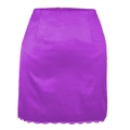 Detailed view of high-waist purple satin skirt with lace hem and invisible zipper - S / Purple