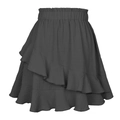 Detail of high waisted dark grey skirt showing elastic waist and ruffled hem layers - S / Black