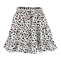 Detail view of floral ruffle skirt with elastic waistband and decorative drawstrings - S / White Leopard