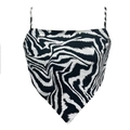 Women's zebra print camisole with thin straps and a unique handkerchief hem design - White Zebra Print