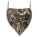 Detail eines Bandana-Crop-Tops mit blau-weißem Marmordruck und dünnen Trägern - S / Braun Zebradruck