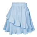 Close-up of light blue ruffled mini skirt with smocked elastic waistband and pleated fabric - S / Blue