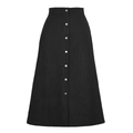 Gonna lunga a trapezio in velluto a coste nero da donna con bottoni argento frontali - S / Nero