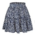 Détail d'une mini-jupe à fleurs avec taille élastique et cordon de serrage réglable - Bleu marine