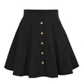 Close-up of black high-waisted corduroy skirt with decorative wood texture buttons - S / Black