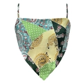 Detail view of bandana style crop top with paisley and polka dot patchwork pattern - Green Paisley