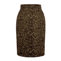 Detailed view of high-waisted leopard print pencil skirt with thick suede-like texture - S / Army Green