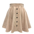 Detail view of khaki corduroy high waist skirt with decorative black buttons - S / Beige