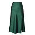 Detalle de falda de satén verde oscuro con brillo de seda, costura oblicua y abertura - XL / Verde Oscuro