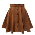 Detail of brown corduroy A-line skirt featuring high waist and single-breasted buttons - S / Khaki