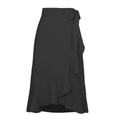 Elegant black wrap skirt with ruffled hem and waist tie closure for a graceful silhouette - S / Black