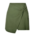 Detalle de la minifalda de algodón y lino verde oliva con nudo en cintura y bajo asimétrico - S / Verde Militar