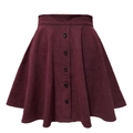 Wine red corduroy high waist A-line skirt with single-breasted buttons in front - S / Fuschia