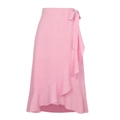 Pink chiffon wrap skirt with ruffled edges and waist tie for a stylish summer look - S / Pink