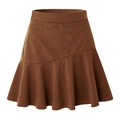 Detail of high waist corduroy skirt showing brown fabric texture and pleated hem - S / Brown