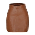 Modischer brauner PU-Leder-Minirock für Damen mit V-Taille und schmaler Passform - S / Khaki