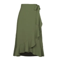 Olive green one-piece wrap skirt with waist tie and asymmetric ruffle hem detail - Army Green