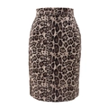 High waist leopard print midi skirt in faux suede with a slim fit silhouette - S / Beige