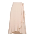 Elegant wrap style light pink chiffon maxi skirt with side tie waist and ruffle hem - Beige