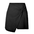 Minifalda negra de talle alto en algodón y lino con nudo frontal y bajo asimétrico - S / Negro