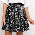 Jupe noire à taille haute pour femme avec pois blancs et ourlet à volants étagés - Pois Noir
