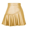 High waisted gold PU mini skirt with ruffled hem and metallic wrap design - S / Gold