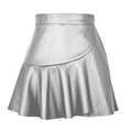 Silver metallic high waist PU leather mini skirt with ruffle asymmetric hemline - S / Silver