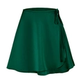 Detailed close-up of dark green satin wrap skirt featuring a stylish side tie waist knot - Dark Green