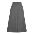 Dark grey corduroy A-line skirt featuring high waist and front button down detail - Gray