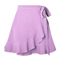 Lavender wrap mini skirt featuring a waist tie and ruffled hem with textured fabric - Pink