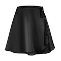 Detail view of the black satin wrap skirt featuring a high-waisted tie and smooth texture - S / Black