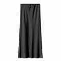 Détail de jupe longue en satin noir à taille haute avec cordon et texture soyeuse - S / Noir