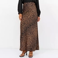 Gonna midi in raso con stampa leopardata con vita alta elastica e linea ad A - S / Leopardo Marrone