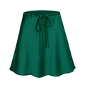 Detail of dark green satin skirt with elastic drawstring waist and bow knot detail - Dark Green