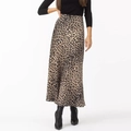 Gonna midi in raso con stampa leopardata, vita alta elastica e silhouette a trapezio setosa - S / Leopardo Beige