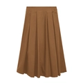 Detail shot of brown pleated high-waisted midi skirt with uniform folds on matte fabric - Brown