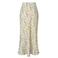 Detailed view of the floral print on high-waist satin long skirt with high-quality texture - Green Avocado Print