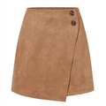 Karamelbruine wikkelrok van imitatie suède met hoge taille en dubbele knopen - S / camel