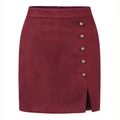 Mini-jupe femme en daim bordeaux à taille haute avec boutons métalliques décoratifs - Bordeaux