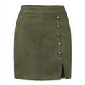 Jupe courte en suédine vert armée à taille haute et boutons métalliques décoratifs - Vert Militaire