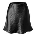 Detail showing the smooth satin texture and pleated finish of this black mini skirt - S / Black