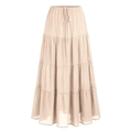 Vue détaillée de la jupe longue en coton beige avec taille élastique et volants étagés - Poche zippée