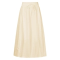 Detail view of high waist cotton skirt with adjustable drawstring and elastic waistband - Beige