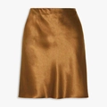Eleganter bronze Satin-Midirock mit hoher Taille und glatter A-Linien-Silhouette - S / Gold