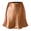 Detailed macro view of bronze satin skirt texture with elegant silk-like micro-wrinkles - S / Brown