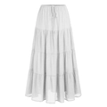 Détail de la taille élastique à cordon et du tissu en coton à volants sur une jupe longue blanche - Blanc